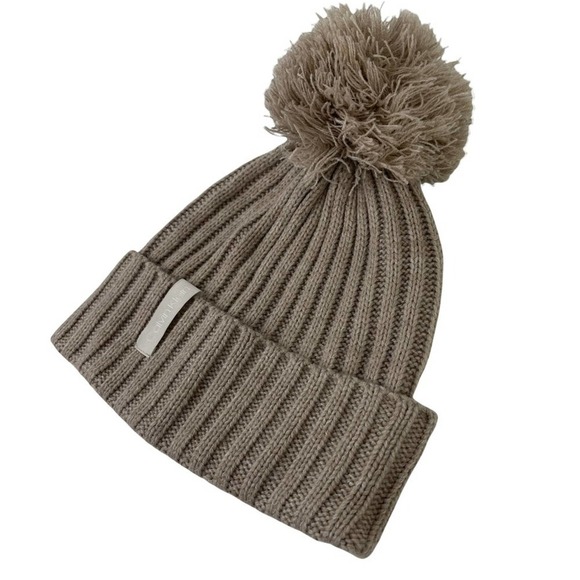 Calvin Klein Tan Knit Pom Pom Beanie - Picture 5 of 9